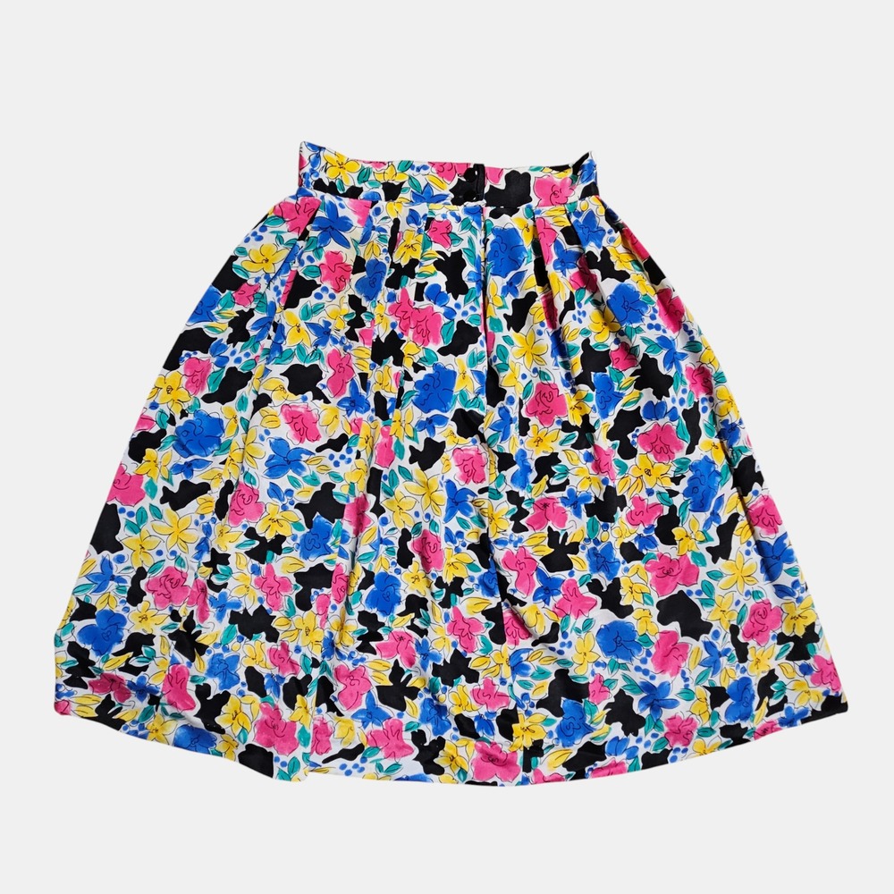 Vintage SK & Company Floral Pleated A-Line Midi Skirt 10 Pop Art Retro 80s‎ 90s